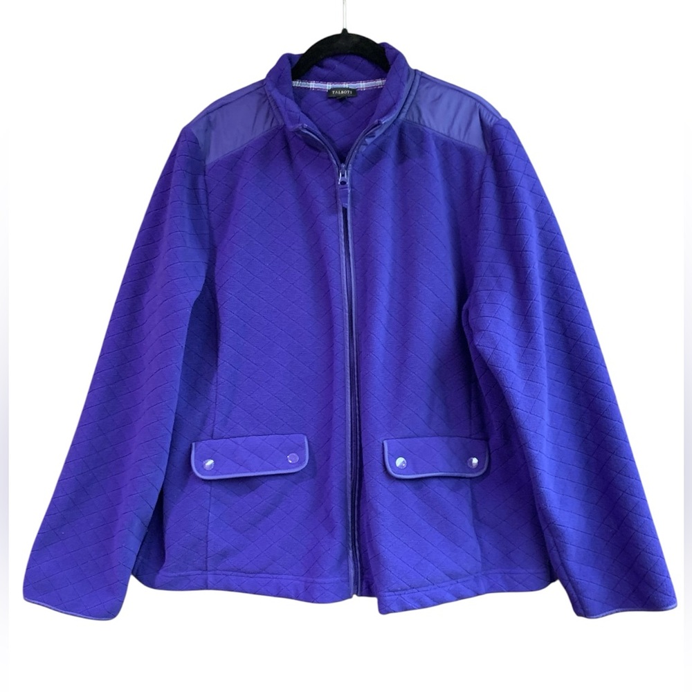 Talbots Womans Purple Long Sleeve Quilted Fleece Full Zip Jacket Size XL
